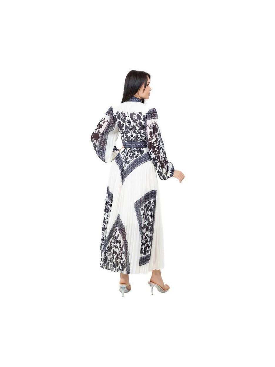 Floral Multi Print Maxi Dress With Round Neck Long Sleeves Back Invisible Zipper - Courbe et Compagnie