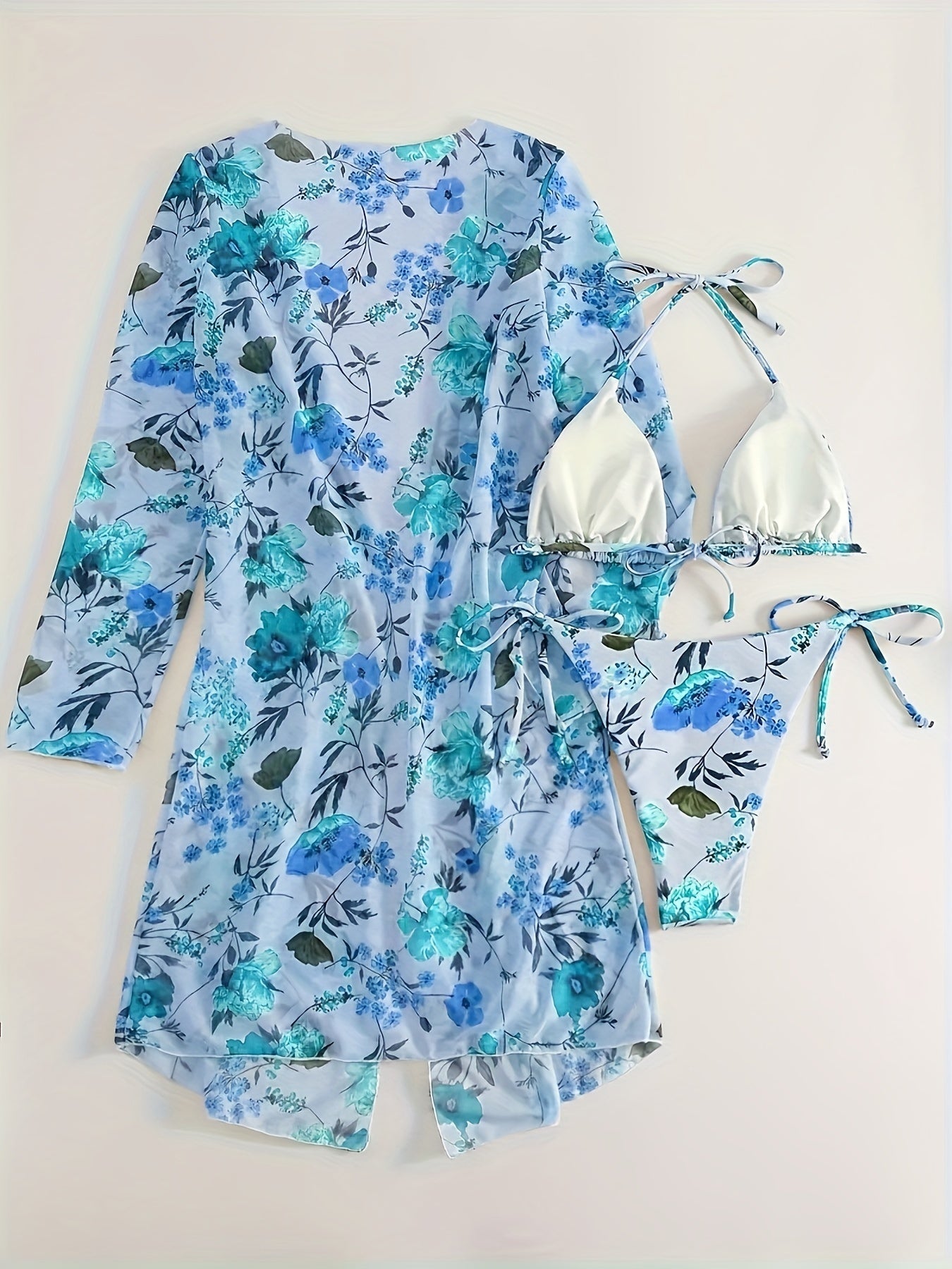 Floral Print 3-Piece Bikini Set with Cover-Up - Courbe et Compagnie