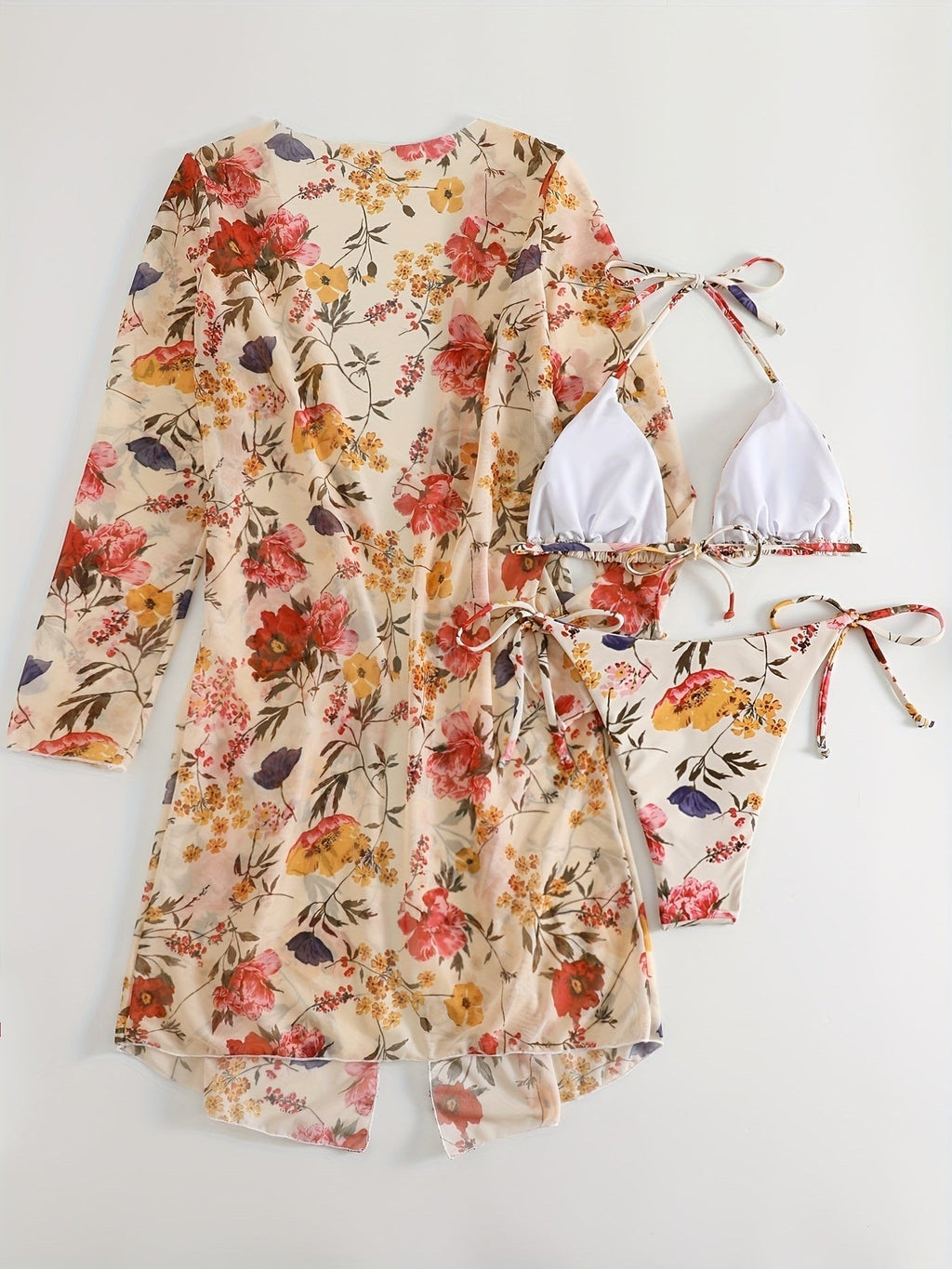 Floral Print 3-Piece Bikini Set with Cover-Up - Courbe et Compagnie