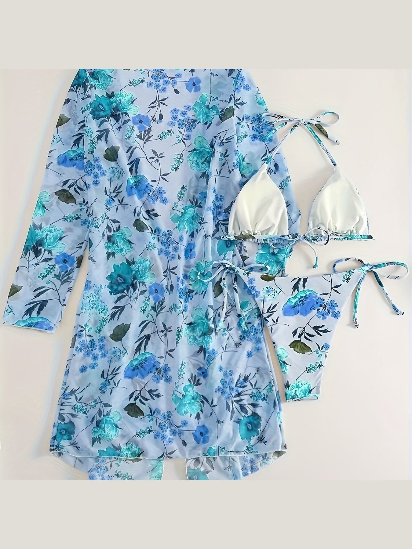 Floral Print 3-Piece Bikini Set with Cover-Up - Courbe et Compagnie