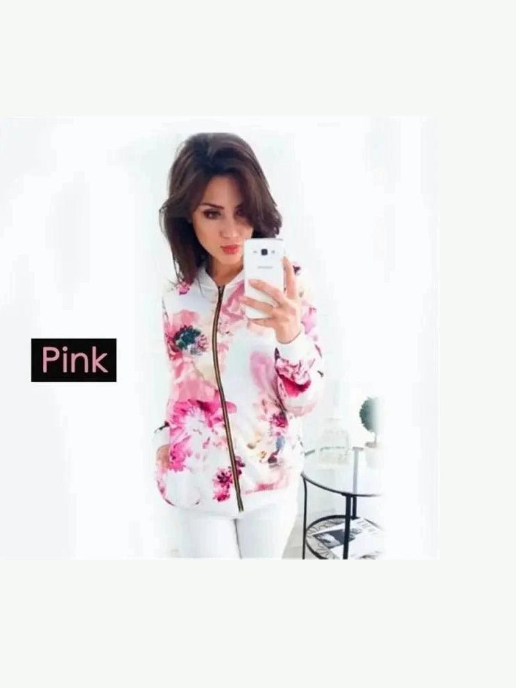 Floral Print Bomber Jacket — Women's Plus Size - Courbe et Compagnie