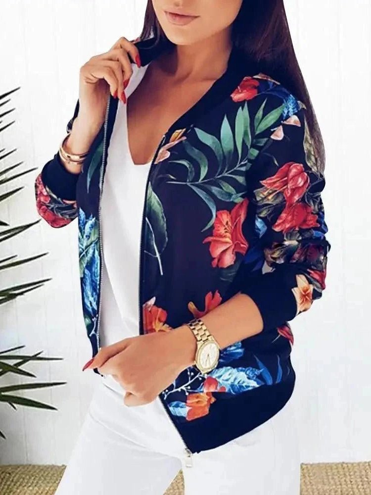 Floral Print Bomber Jacket — Women's Plus Size - Courbe et Compagnie