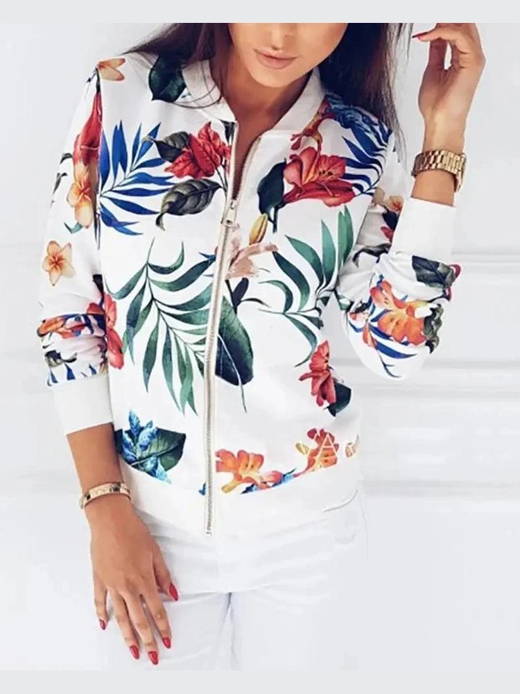 Floral Print Bomber Jacket — Women's Plus Size - Courbe et Compagnie