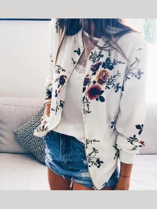 Floral Print Bomber Jacket — Women's Plus Size - Courbe et Compagnie
