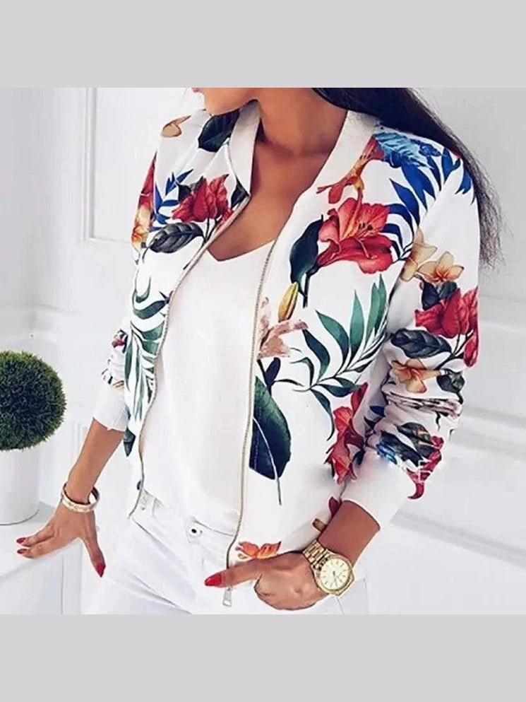 Floral Print Bomber Jacket — Women's Plus Size - Courbe et Compagnie