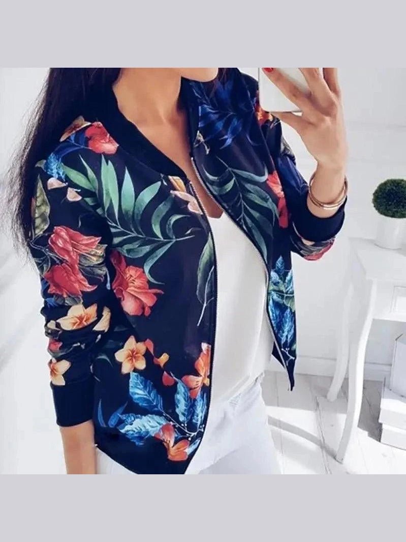 Floral Print Bomber Jacket — Women's Plus Size - Courbe et Compagnie