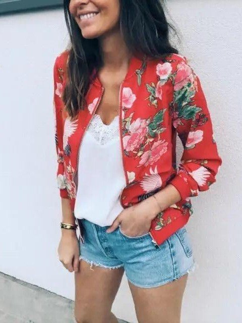 Floral Print Bomber Jacket — Women's Plus Size - Courbe et Compagnie
