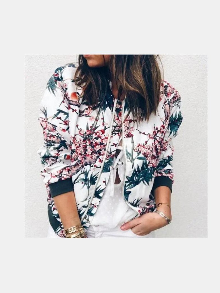 Floral Print Bomber Jacket — Women's Plus Size - Courbe et Compagnie