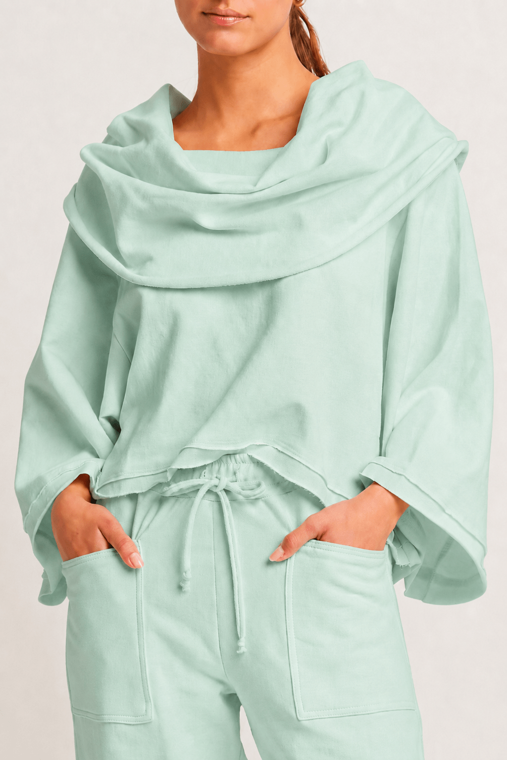 French Terry Jackie O Top With Draped Neckline Relaxed Fit Mint - Courbe et Compagnie