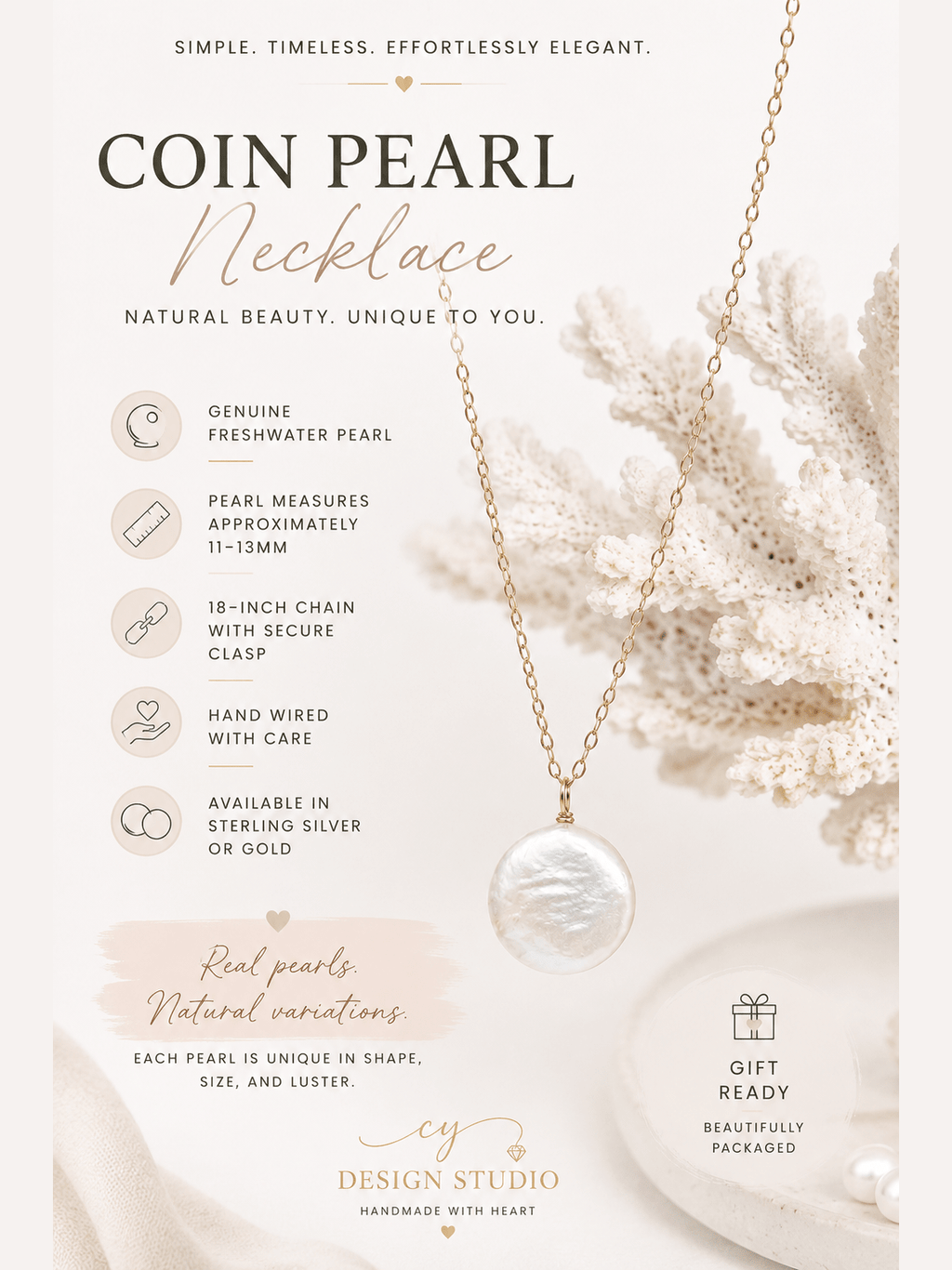 Freshwater Coin Pearl Necklace - Courbe et Compagnie
