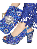 Full Crystal Block Heel Peep-Toe & Clutch Set - Courbe et Compagnie