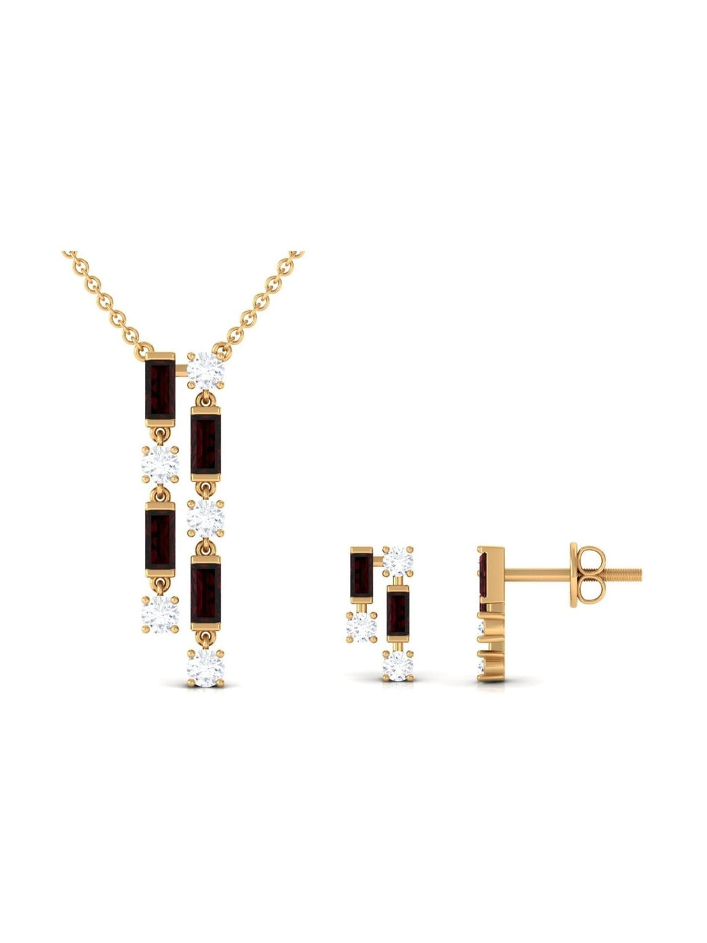Garnet and Diamond Dangle Jewelry Set - Courbe et Compagnie