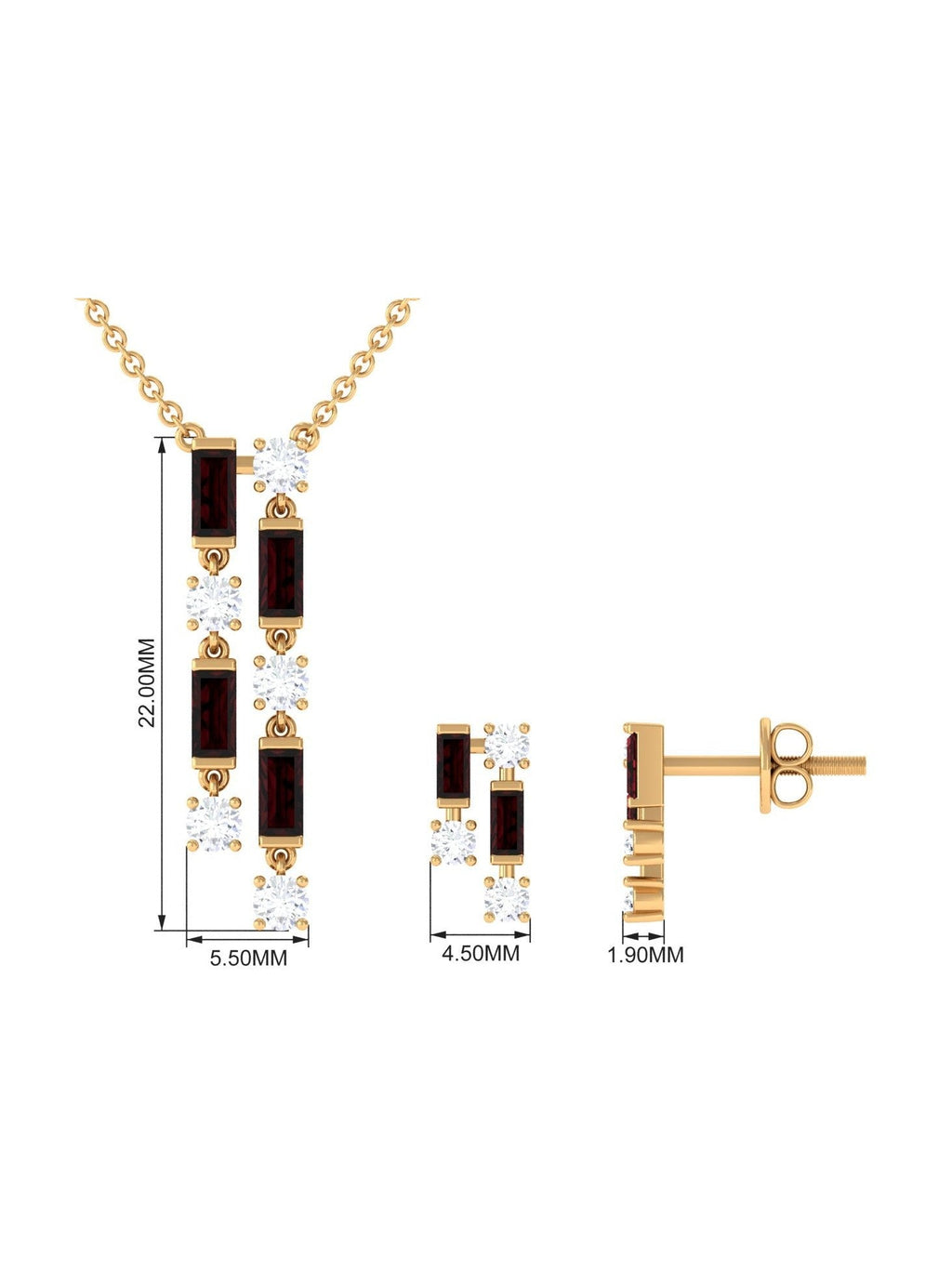 Garnet and Diamond Dangle Jewelry Set - Courbe et Compagnie