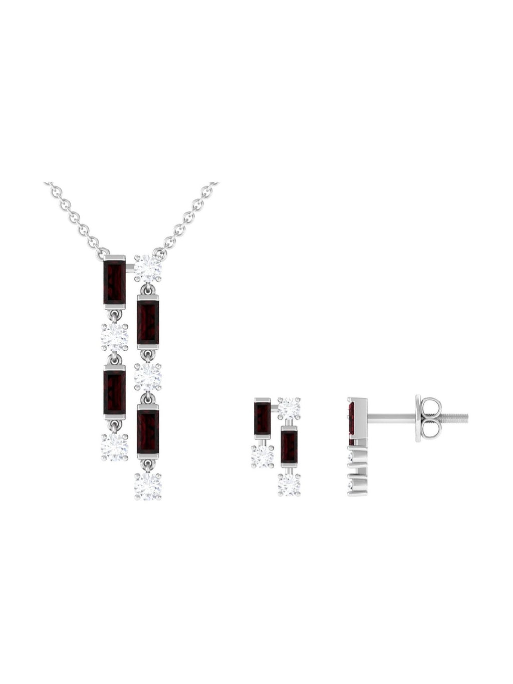 Garnet and Diamond Dangle Jewelry Set - Courbe et Compagnie