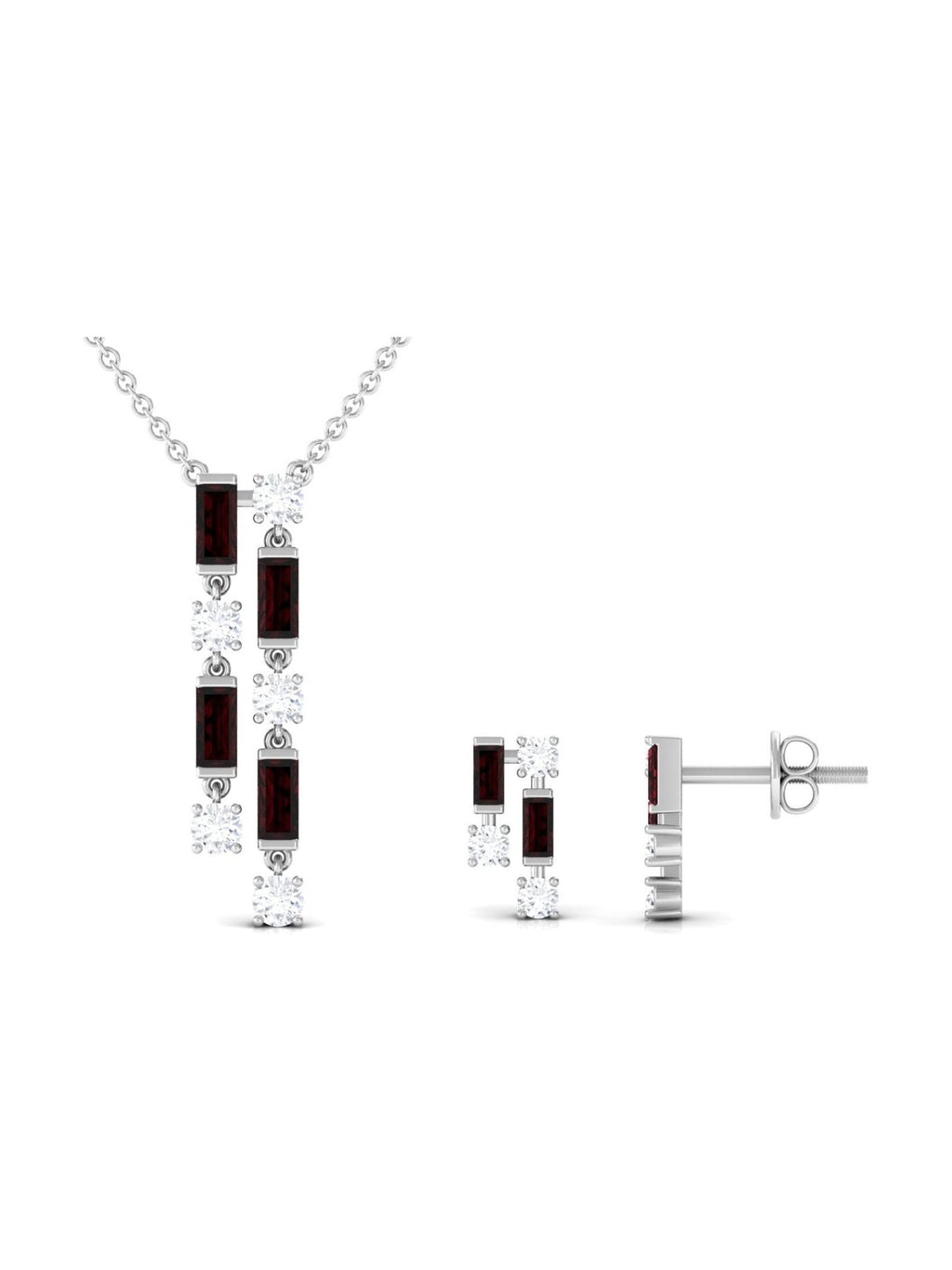Garnet and Diamond Dangle Jewelry Set - Courbe et Compagnie