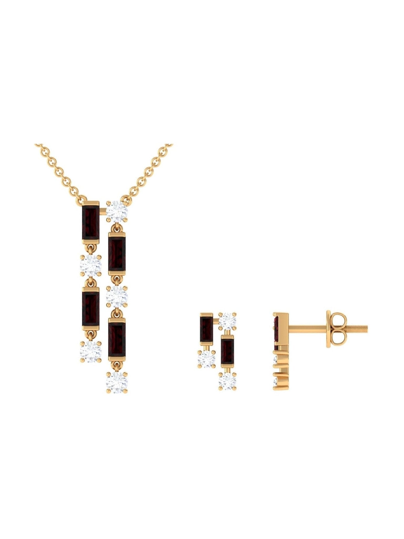Garnet and Diamond Dangle Jewelry Set - Courbe et Compagnie