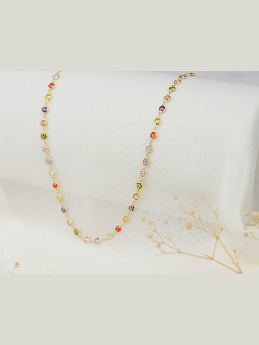 Gemstone Baguette Necklace - Multicolor Charm Jewelry - Courbe et Compagnie