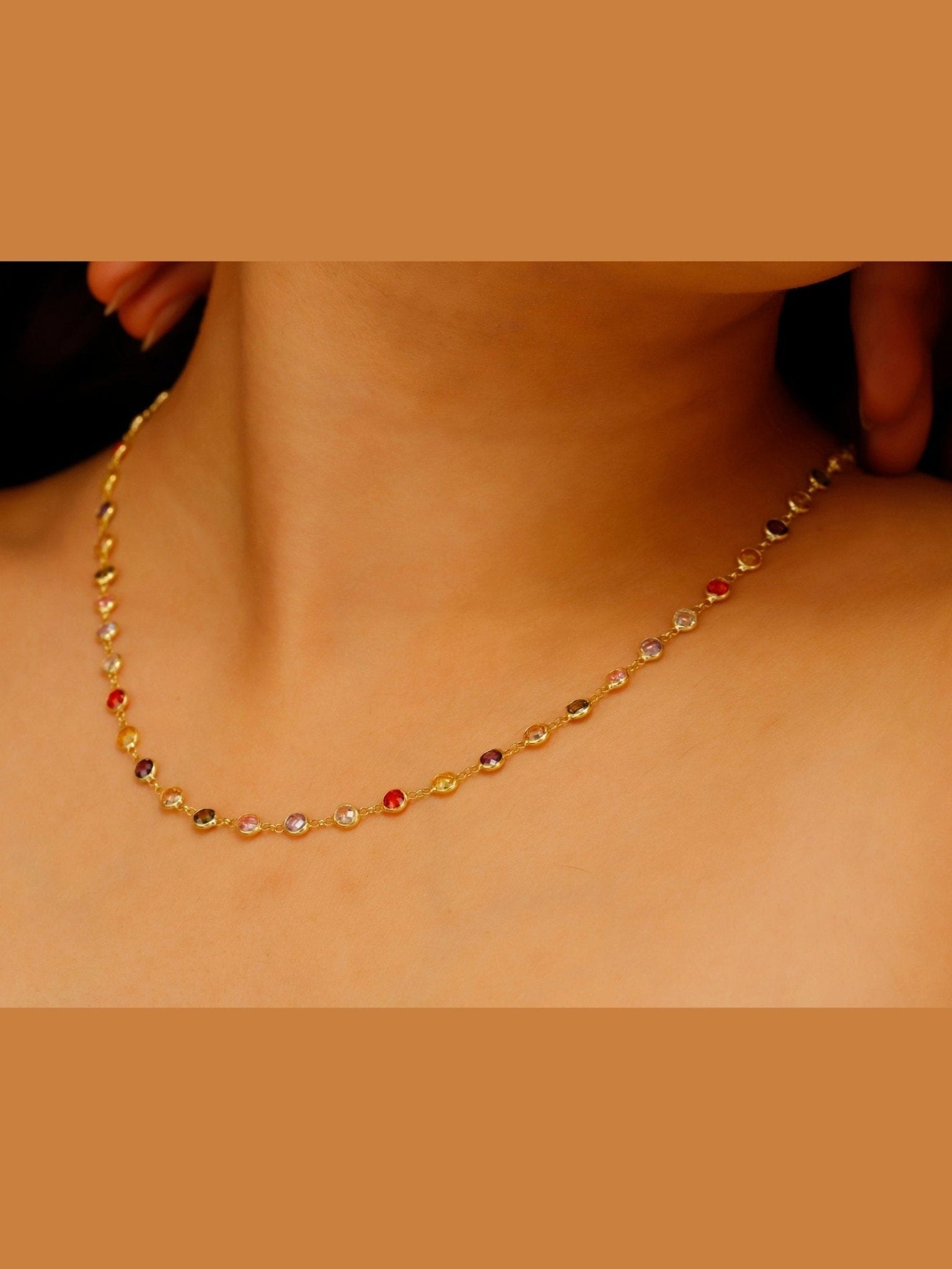 Gemstone Baguette Necklace - Multicolor Charm Jewelry - Courbe et Compagnie