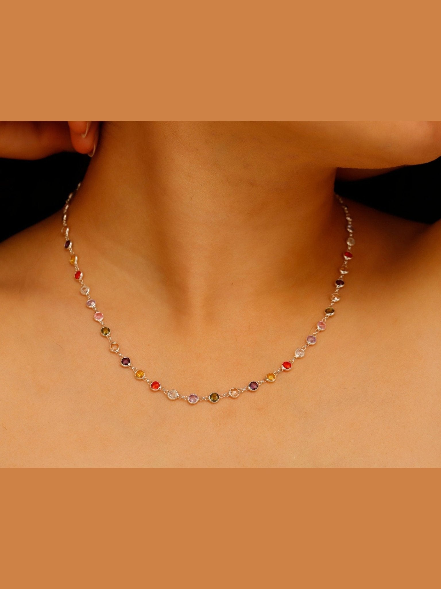 Gemstone Baguette Necklace - Multicolor Charm Jewelry - Courbe et Compagnie