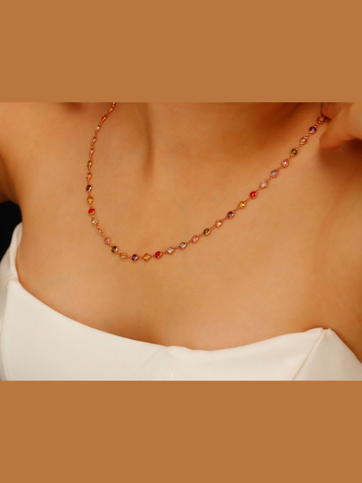 Gemstone Baguette Necklace - Multicolor Charm Jewelry - Courbe et Compagnie