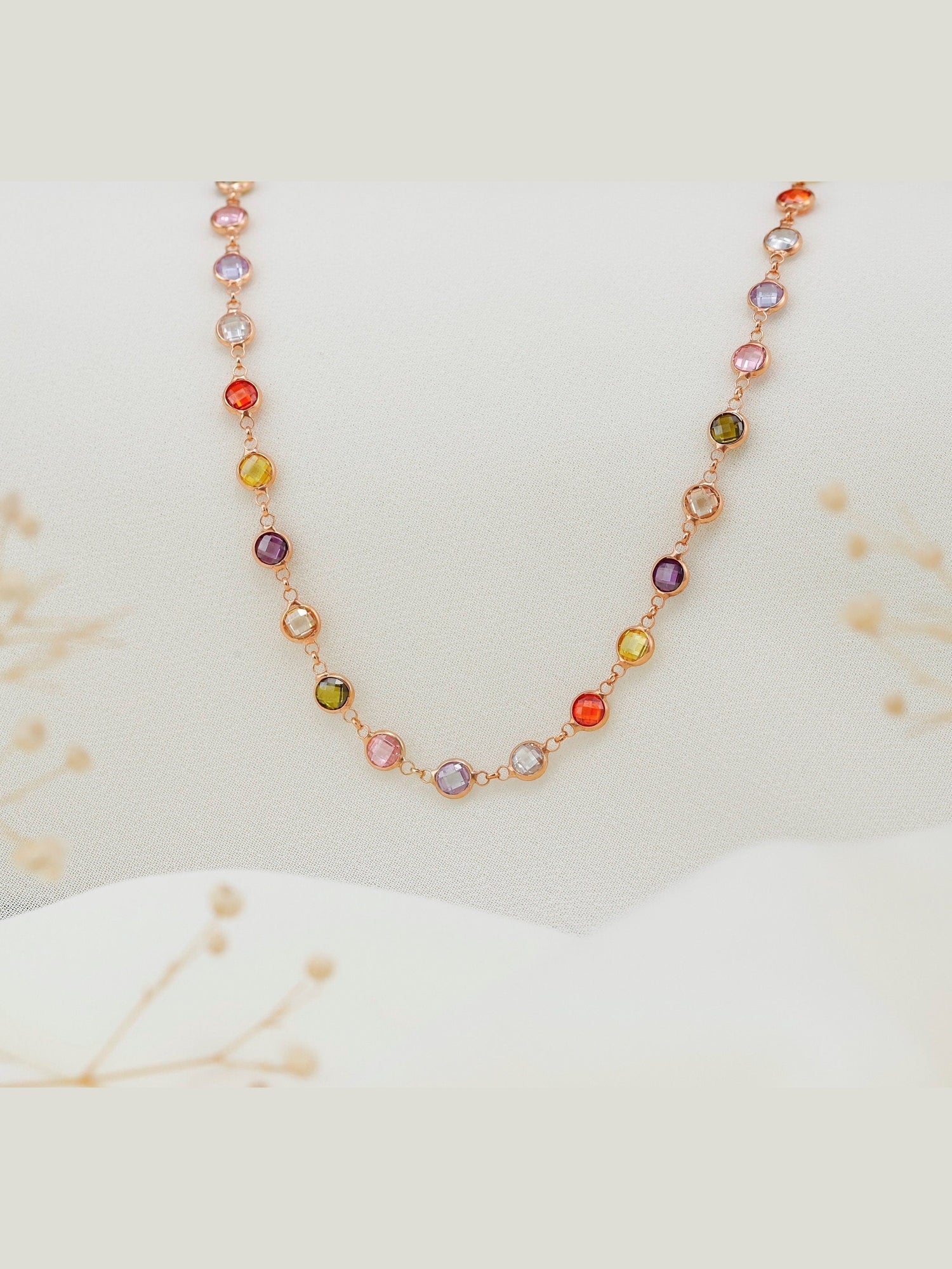 Gemstone Baguette Necklace - Multicolor Charm Jewelry - Courbe et Compagnie