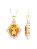 Genuine 2.5 Carat Citrine Diamond Vintage Necklace with Silver Chain - Courbe et Compagnie