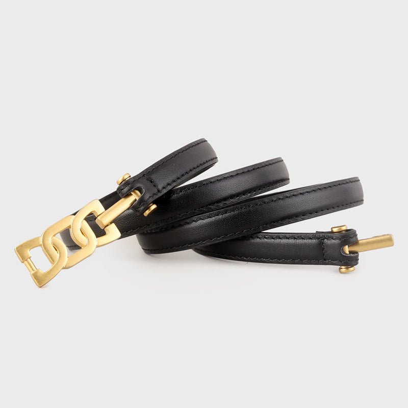 Gold Buckle Skinny Cowhide Leather Belt - Courbe et Compagnie