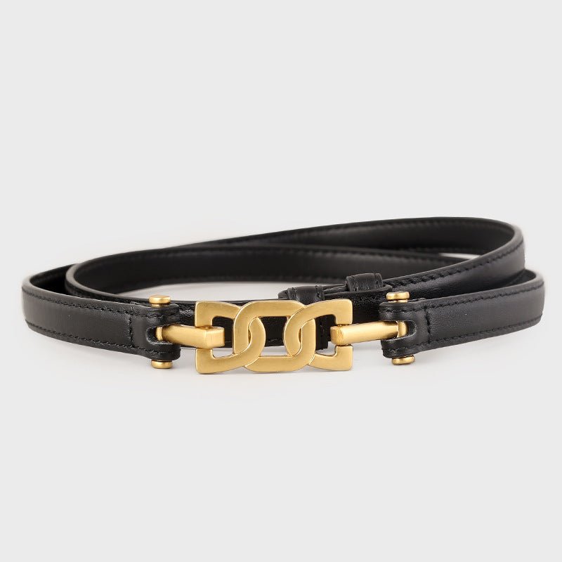 Gold Buckle Skinny Cowhide Leather Belt - Courbe et Compagnie