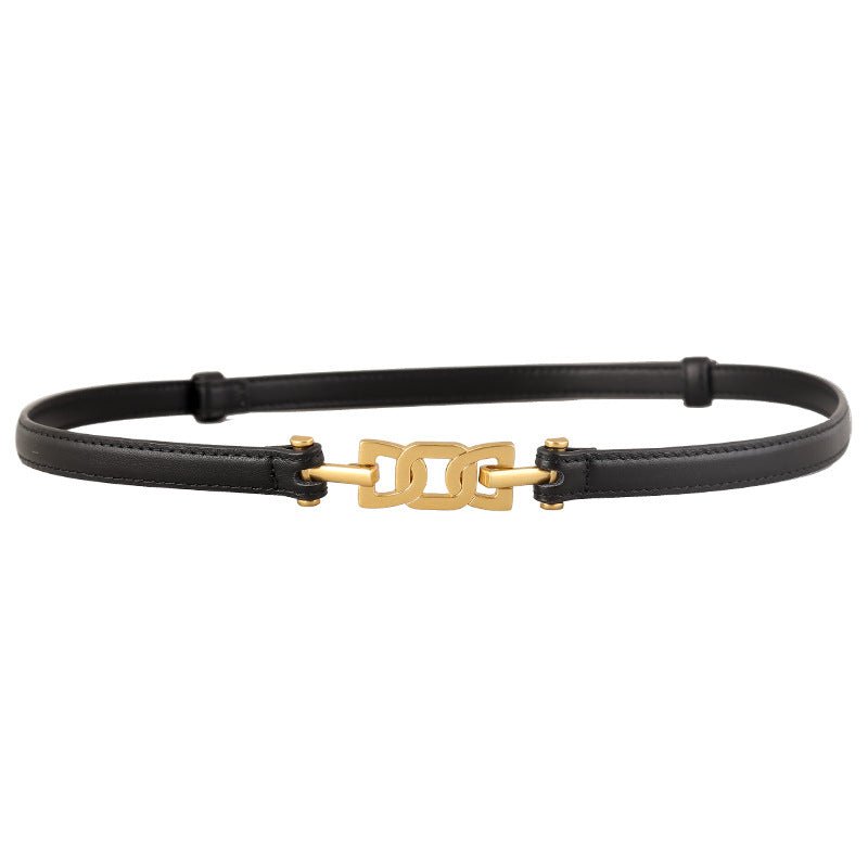 Gold Buckle Skinny Cowhide Leather Belt - Courbe et Compagnie