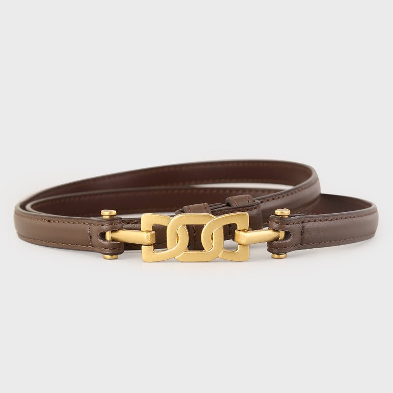 Gold Buckle Skinny Cowhide Leather Belt - Courbe et Compagnie