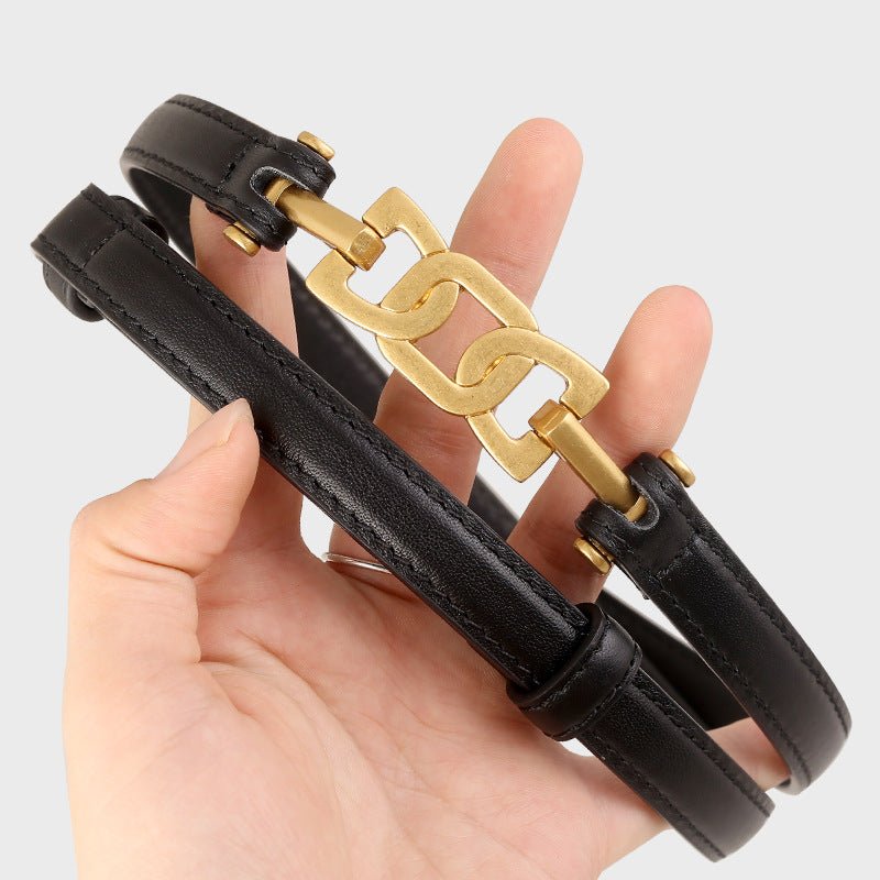 Gold Buckle Skinny Cowhide Leather Belt - Courbe et Compagnie