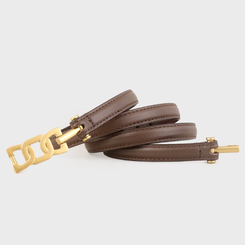 Gold Buckle Skinny Cowhide Leather Belt - Courbe et Compagnie