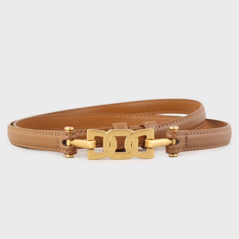 Gold Buckle Skinny Cowhide Leather Belt - Courbe et Compagnie