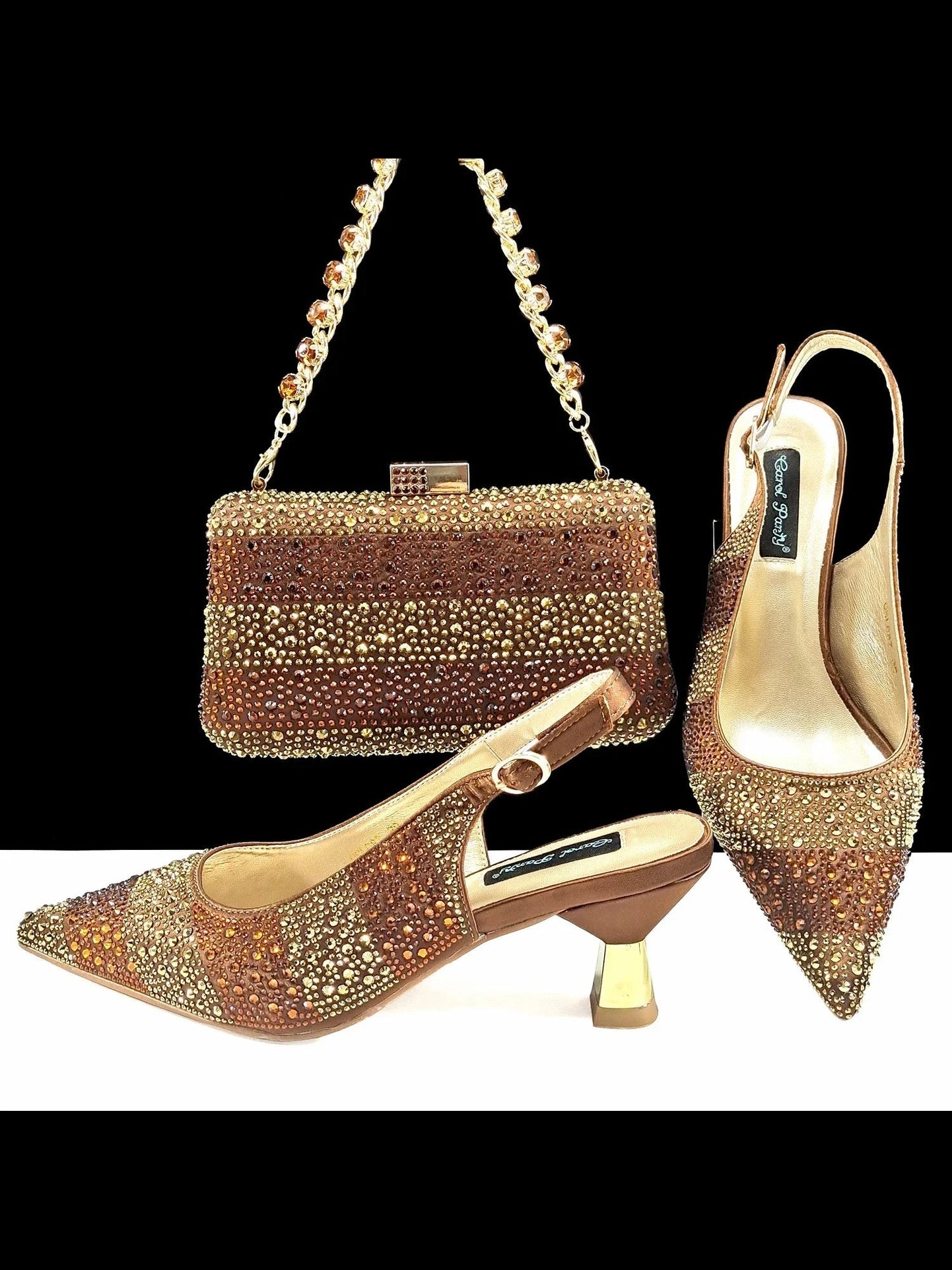 Gold Kitten Heel Shoe & Bag Set - Courbe et Compagnie