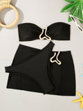 Gold Musical Note 3-Piece Bikini Set – Solid Color Swimsuit - Courbe et Compagnie