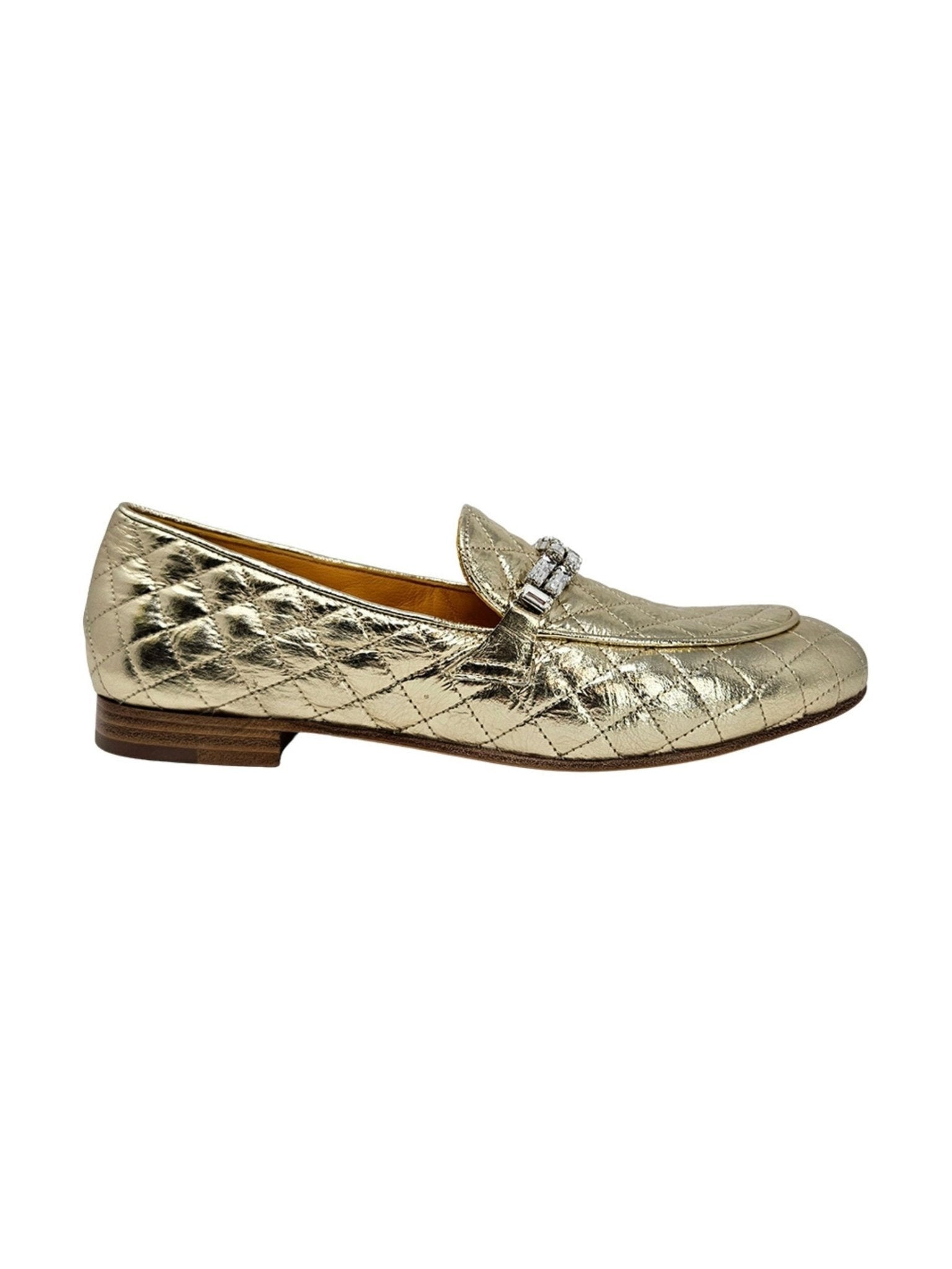 Gold Quilted Flat Loafer — Women's Casual Dress Shoes - Courbe et Compagnie