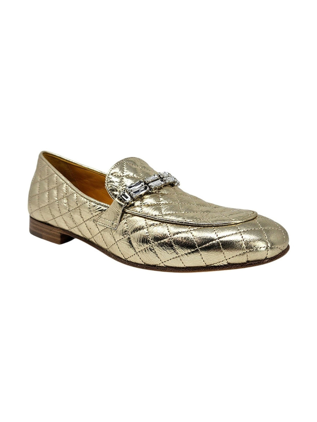 Gold Quilted Flat Loafer — Women's Casual Dress Shoes - Courbe et Compagnie