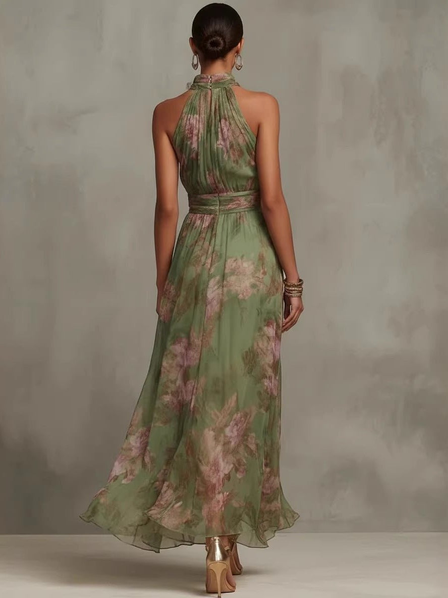 Green Graffiti Print Mesh Suspender Maxi Dress – High-Waist Irregular Slit Streetwear Dress - Courbe et Compagnie