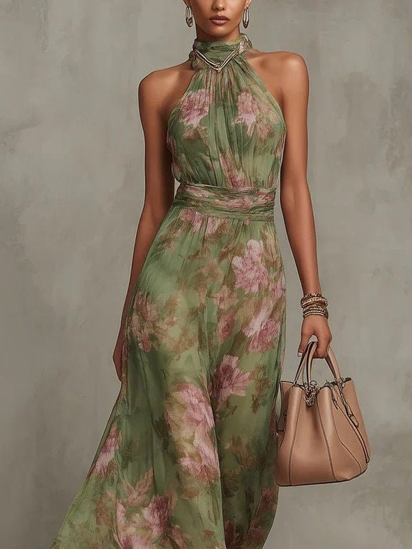 Green Graffiti Print Mesh Suspender Maxi Dress – High-Waist Irregular Slit Streetwear Dress - Courbe et Compagnie
