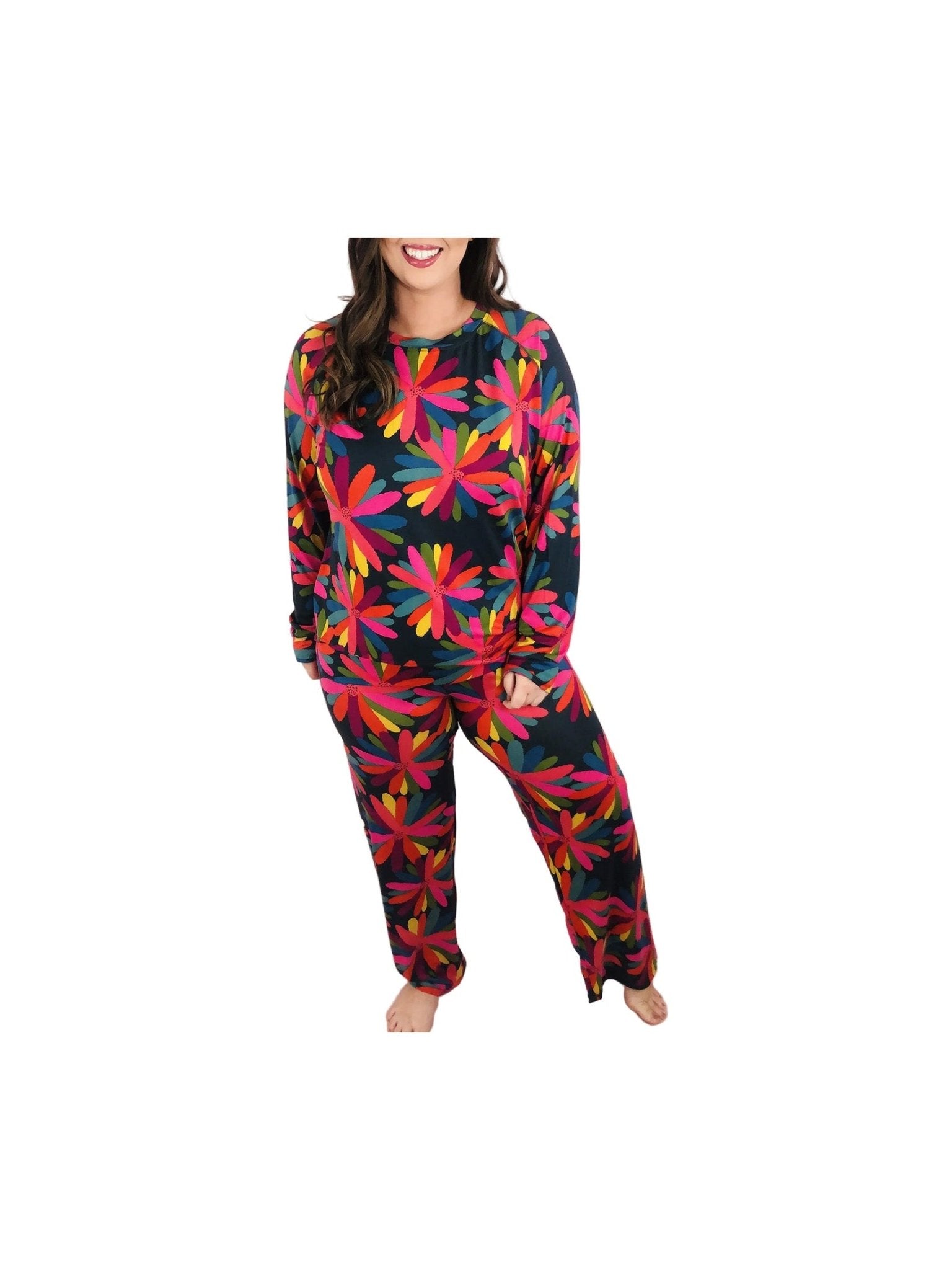 Green Plus Size Printed Long Sleeve and Pants Lounge Set - Courbe et Compagnie