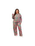 Green Plus Size Printed Long Sleeve and Pants Lounge Set - Courbe et Compagnie