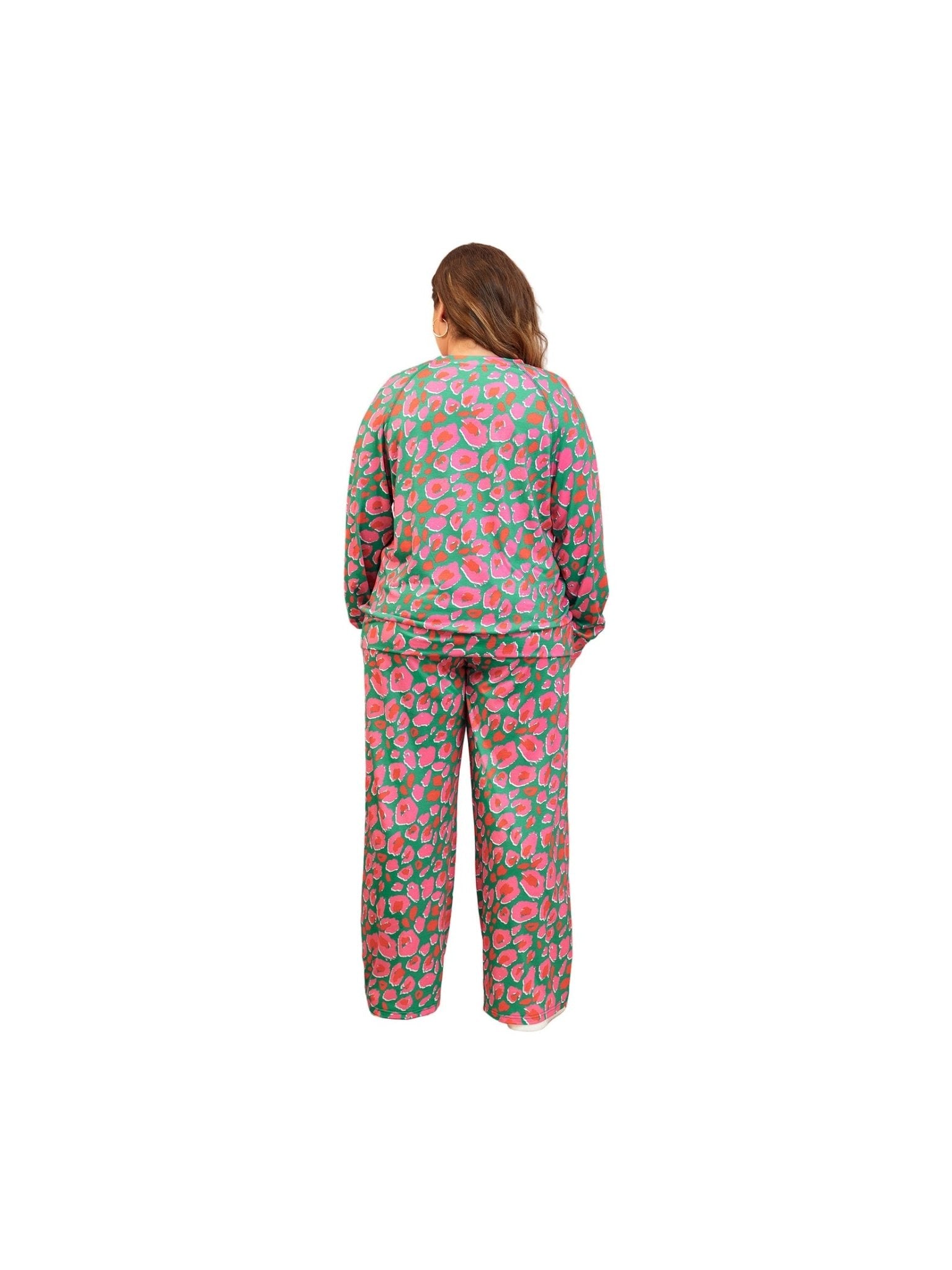 Green Plus Size Printed Long Sleeve and Pants Lounge Set - Courbe et Compagnie