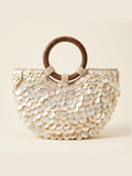 Handmade Shell Handbag Pearl Shell Tote Bag with Wooden Handle - Courbe et Compagnie