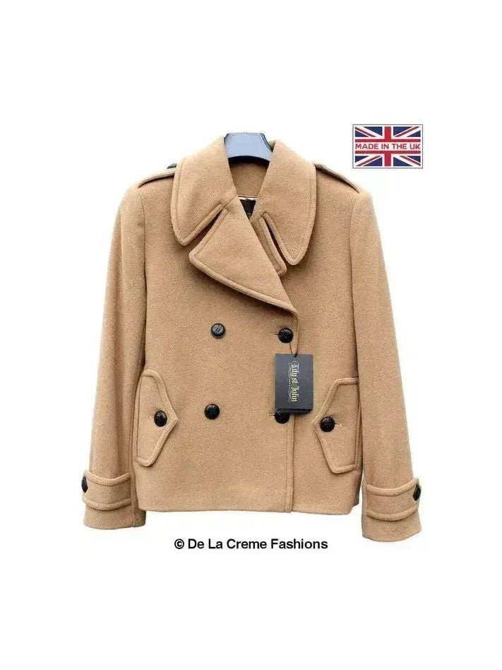 Harris Tweed Pea Coat Wool Cashmere Blend Mackenzie Collection Satin Lining - Courbe et Compagnie