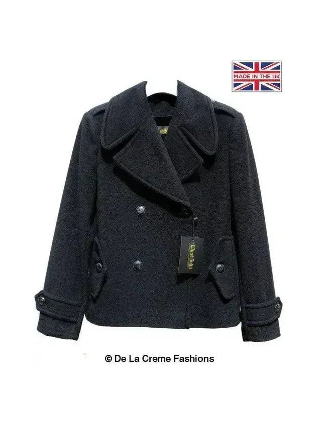 Harris Tweed Pea Coat Wool Cashmere Blend Mackenzie Collection Satin Lining - Courbe et Compagnie