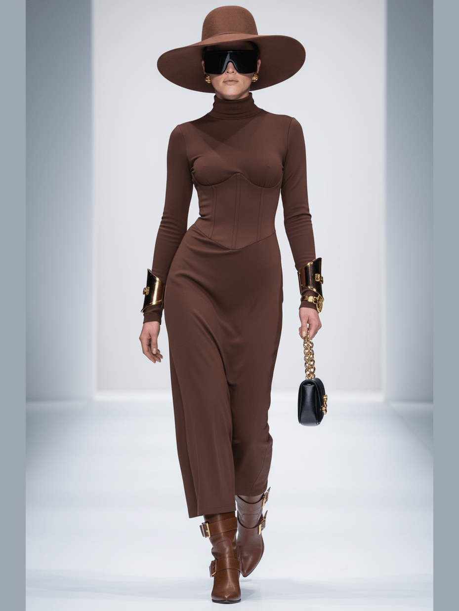 High Neck Waist-Cinched Slit Dress For Women, Elegant, Fifth Avenue, BYMANYC New York. - Courbe et Compagnie