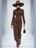 High Neck Waist-Cinched Slit Dress For Women, Elegant, Fifth Avenue, BYMANYC New York. - Courbe et Compagnie