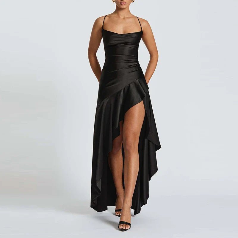 High Waist Sleeveless Satin Formal Dress - Courbe et Compagnie