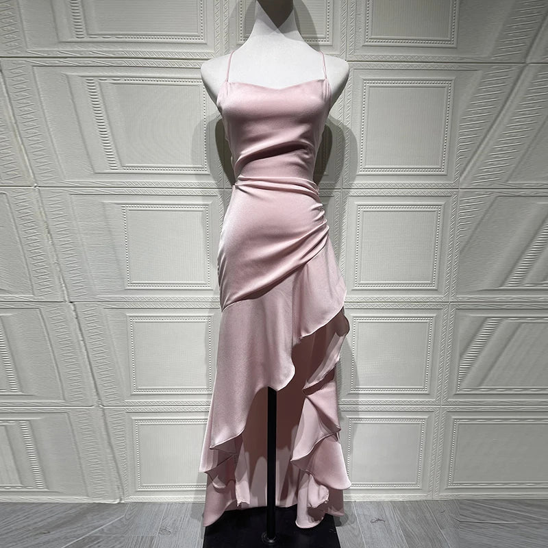 High Waist Sleeveless Satin Formal Dress - Courbe et Compagnie