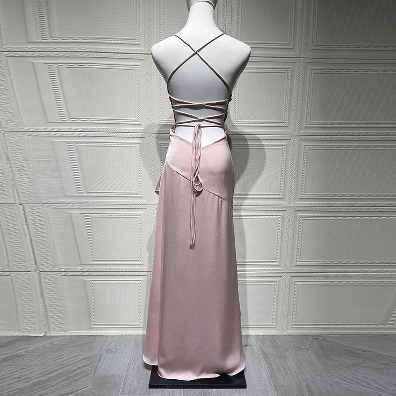High Waist Sleeveless Satin Formal Dress - Courbe et Compagnie